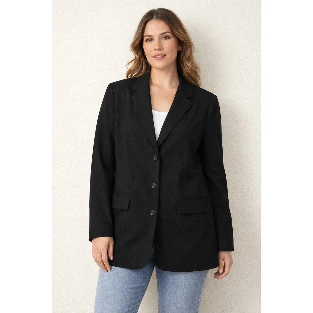 Talbots Womens‎ Black 100% Italian Wool 3-Button Blazer Jacket Size 14